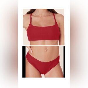 Andie x Mindy Bikini Set Maui Top Ribbed Swimsuit Flame Red size M NWT/NWOT
